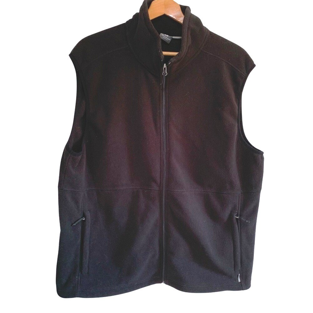 White Sierra Men's XL Black Fleece Vest Full Zip Sleeveless Outdoor Hiking